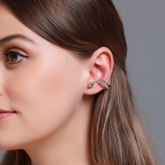 Silver Crystal Snake Pierced Cuff Earrings - Picture 4 of 8